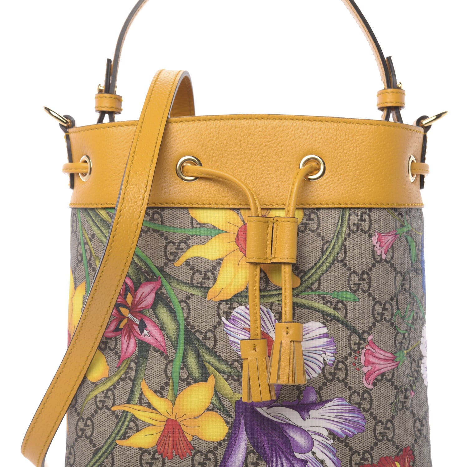 Gucci GG Supreme Monogram Flora Small Ophidia Bucket Bag Beige Multicolor Crop 10 of 10