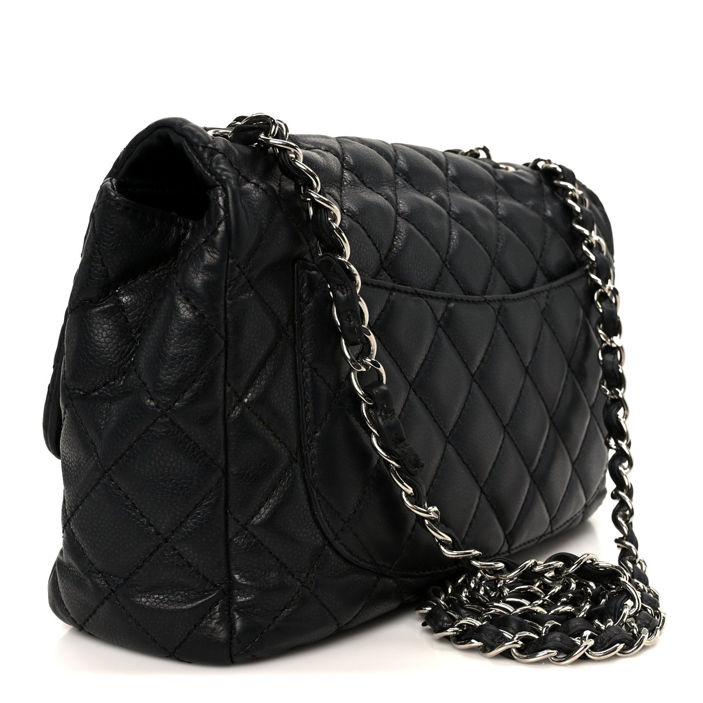 Washed Caviar Quilted Jumbo Single Flap Black