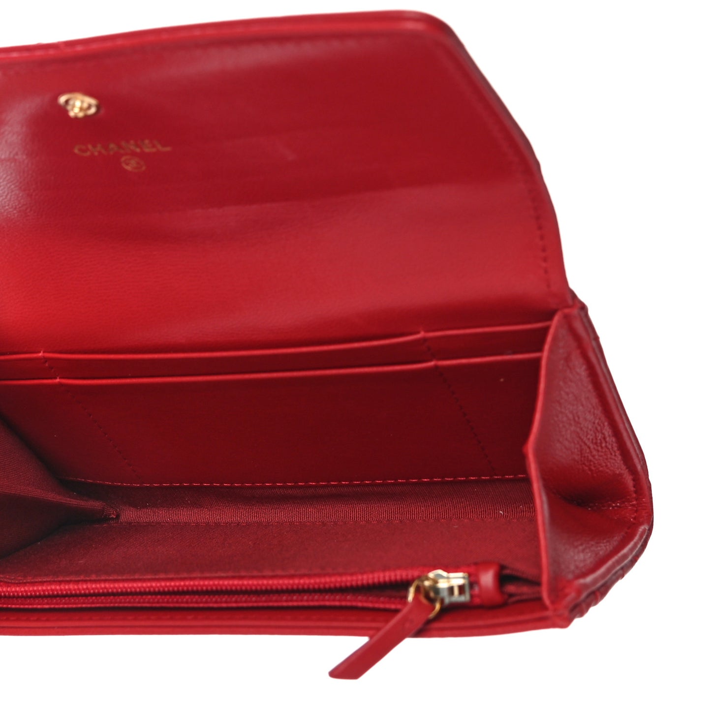 Goatskin Quilted Chanel 19 Flap Wallet Red
