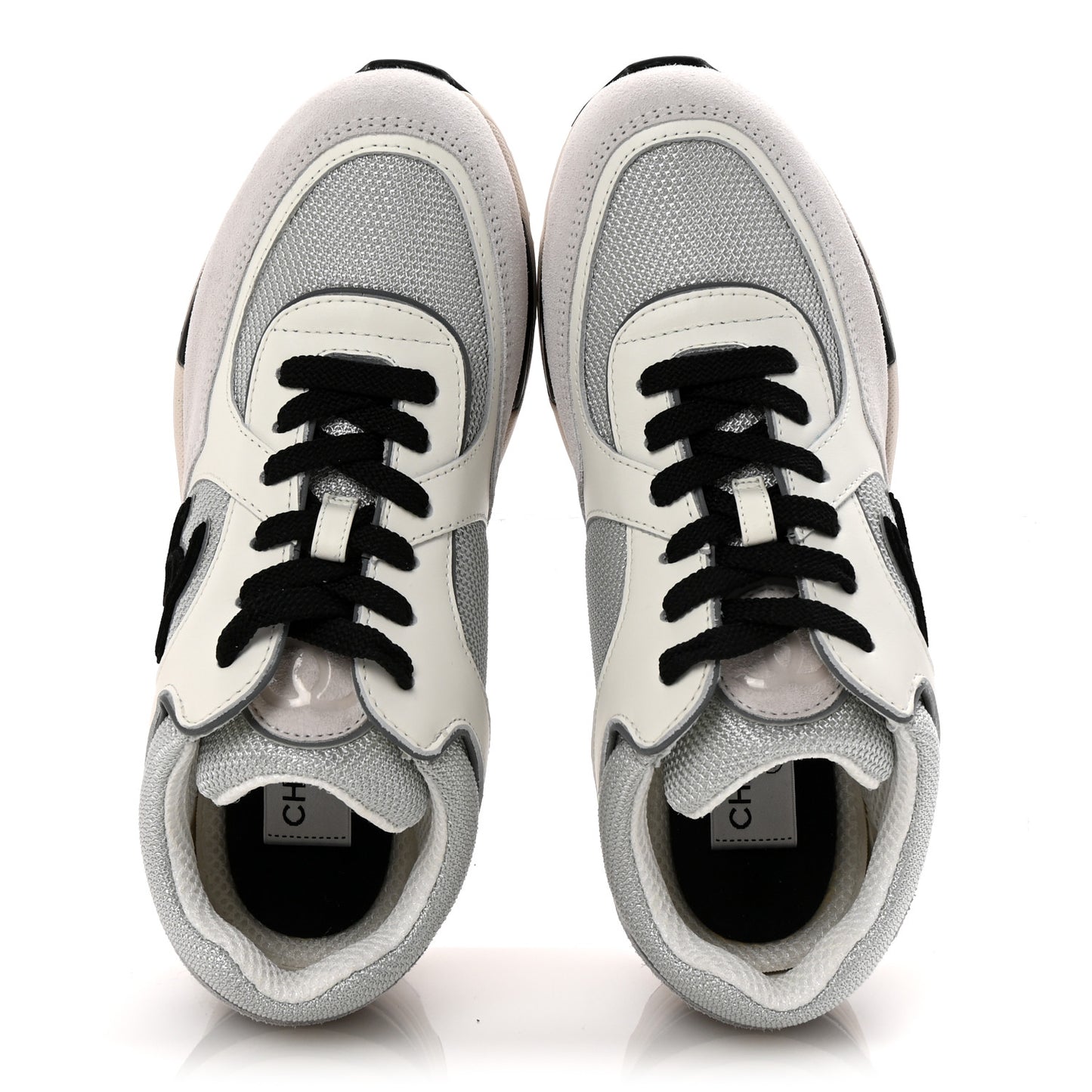Calfskin Fabric Womens CC Sneakers 37 White Silver Light Grey