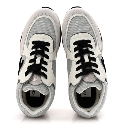 Chanel Calfskin Fabric Womens CC Sneakers 37 White Silver Light Grey 2 of 8