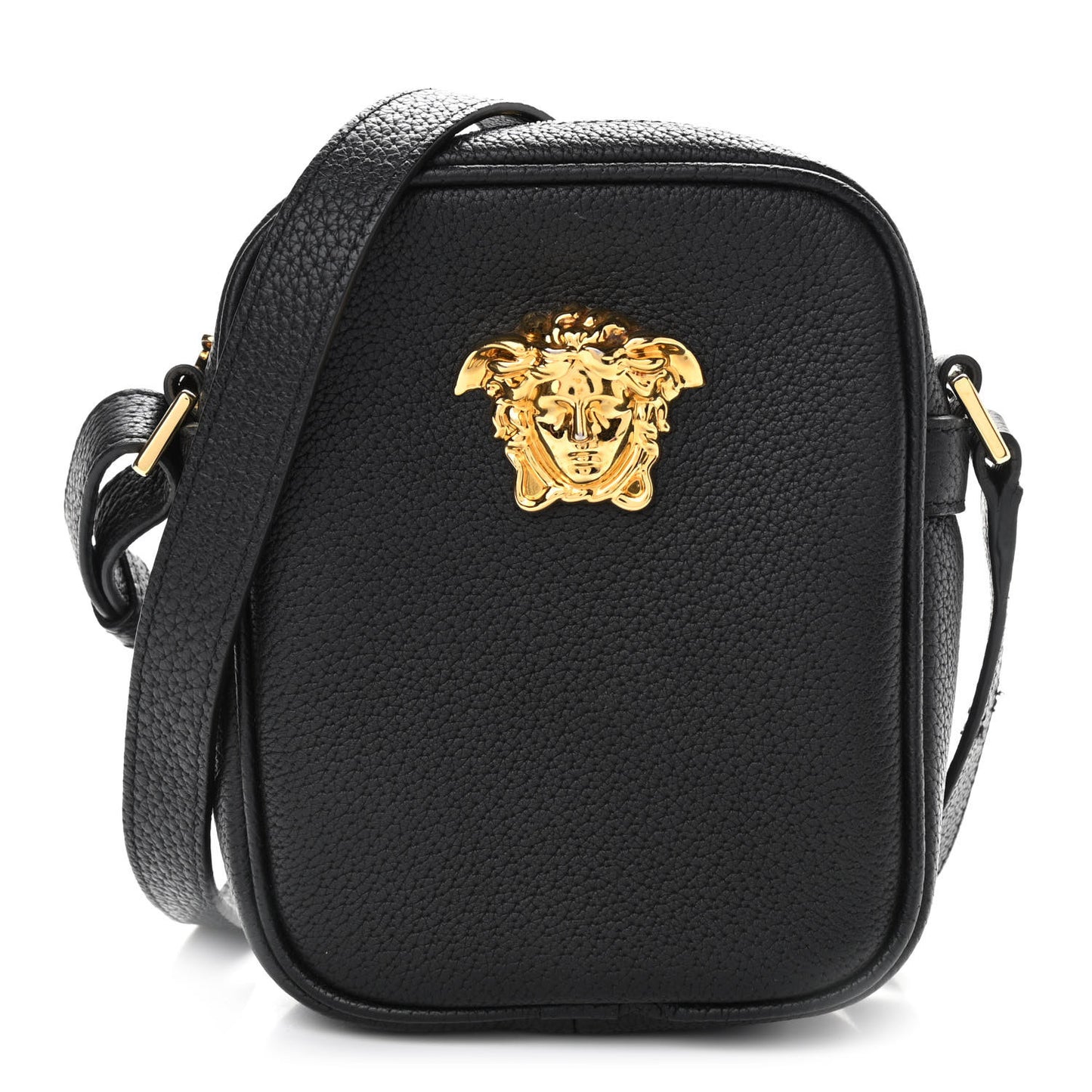 Grained Calfskin Small Medusa Messenger Bag Black