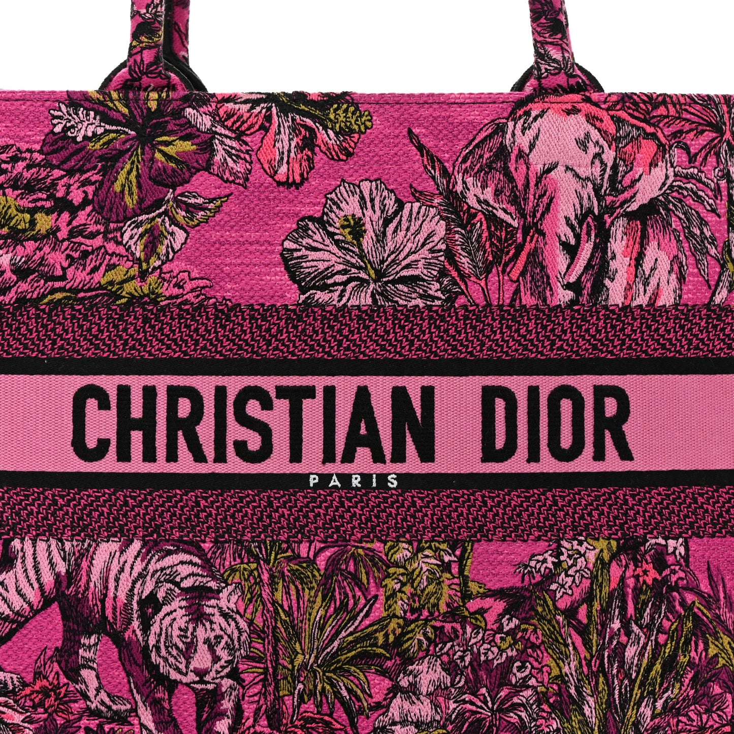 Canvas Embroidered Medium Toile de Jouy Voyage Book Tote Fuchsia Multicolor