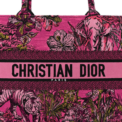 Christian Dior Canvas Embroidered Medium Toile de Jouy Voyage Book Tote Fuchsia Multicolor 8 of 12
