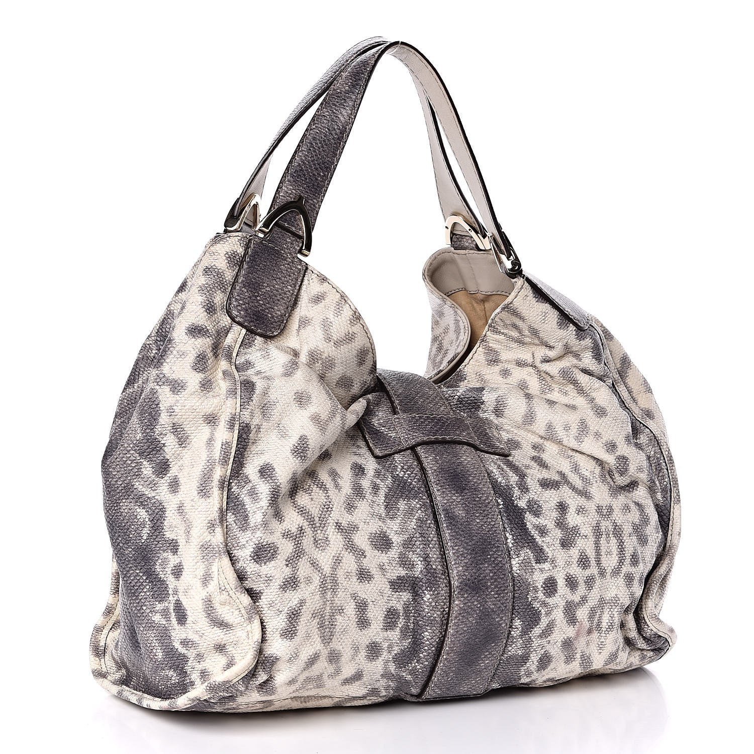 Gucci Calfskin Animalier Karung Printed Medium Soft Stirrup Shoulder Bag Gray 3 of 10