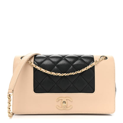 Chanel Sheepskin Quilted Small Vintage Mademoiselle Flap Beige Black 1 of 19