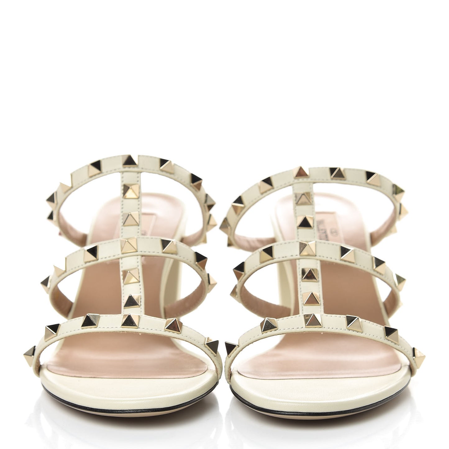 Calfskin Rockstud 60mm Caged Slide Sandals 38 Light Ivory
