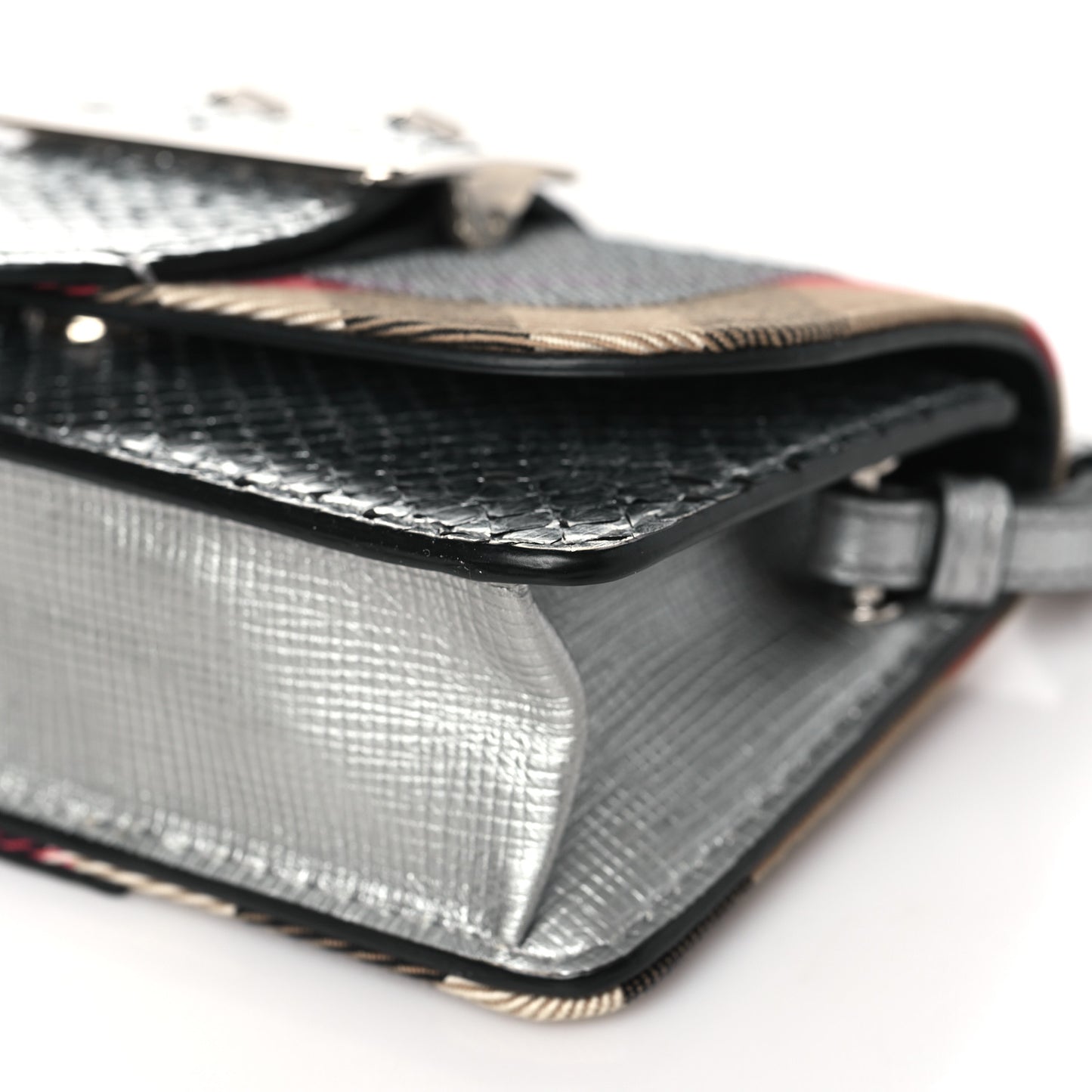 Metallic Snakeskin House Check Sequin Mini Madison Buckle Bag Silver