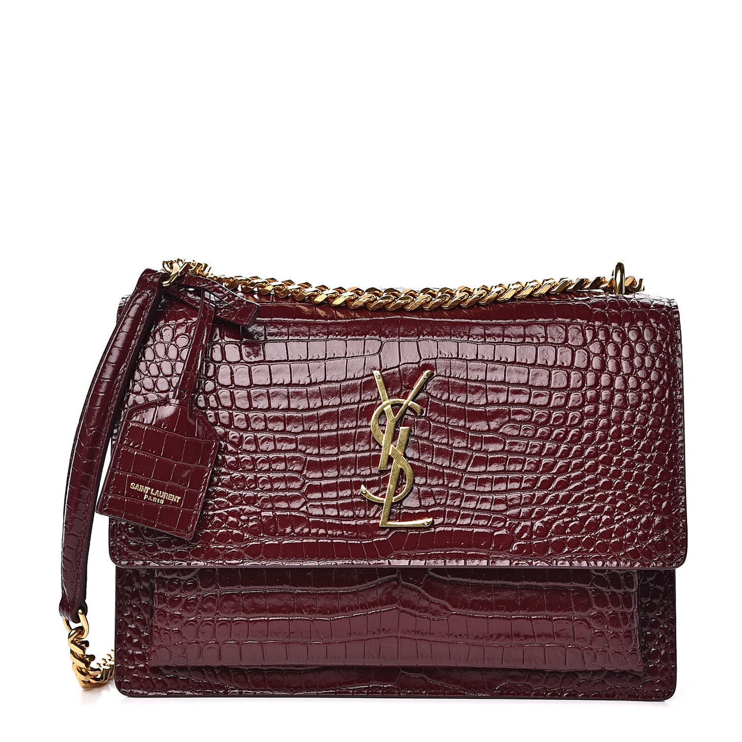 Calfskin Crocodile Embossed Medium Monogram Sunset Rouge Legion