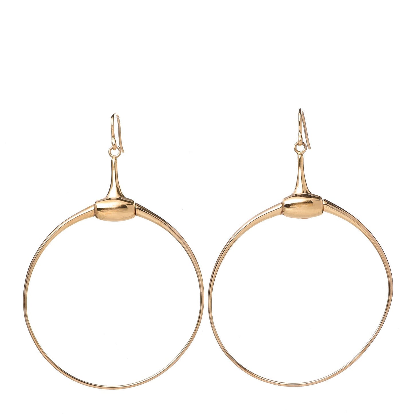 18K Yellow Gold Horsebit Drop Hoop Earrings