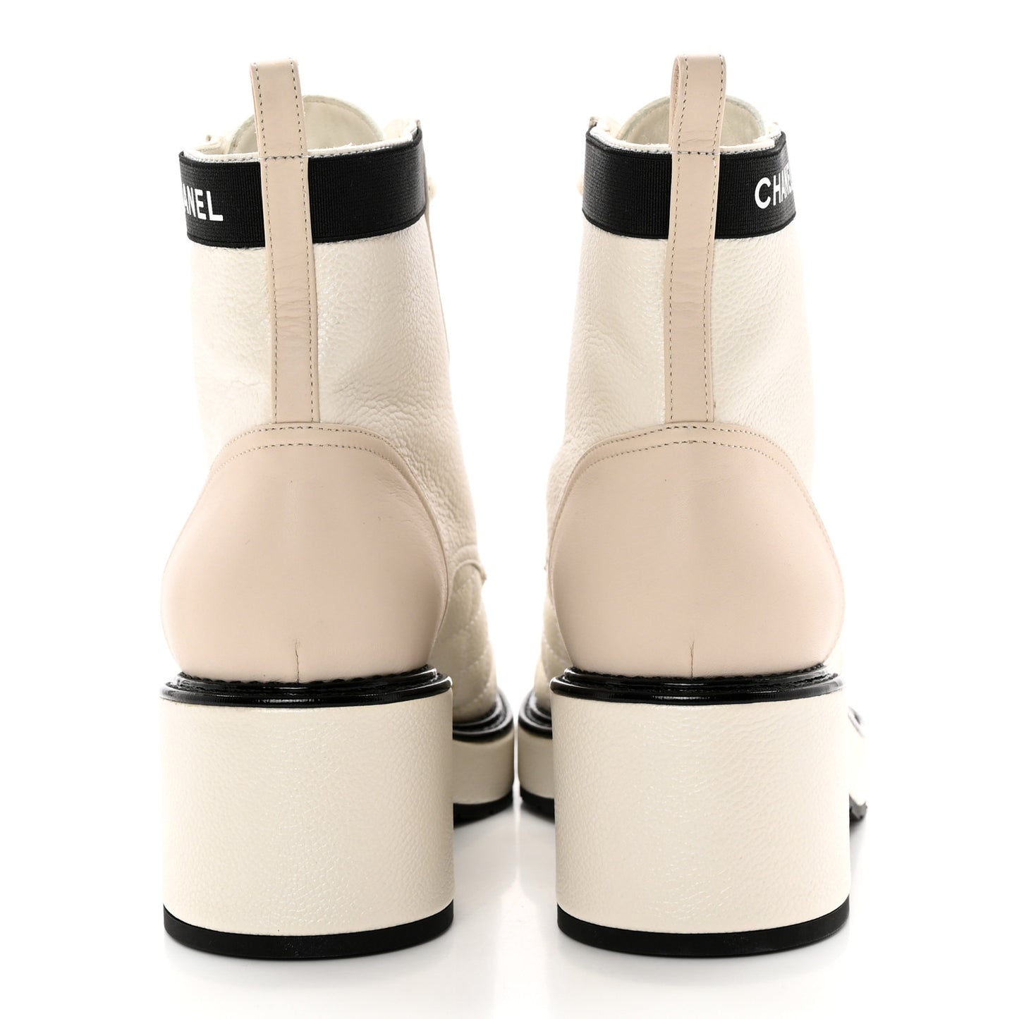 Pearly Calfskin Patent Calfskin Quilted Lace Up Boots 38 White Light Gray Black