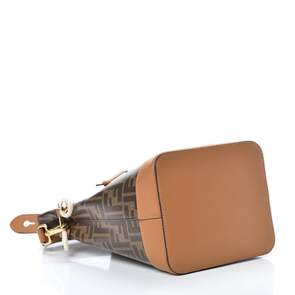 Fendi Glazed Fabric Vitello Grace F is Fendi FF 1974 Stamp Patch Grande Mon Tresor Bucket Bag Mogano Panna Nocciola 3 of 9