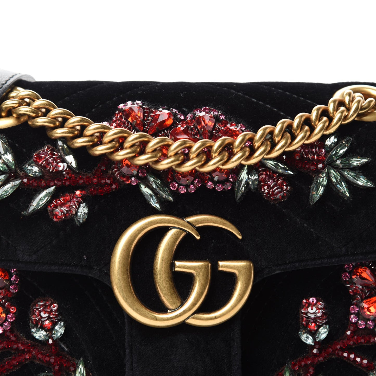 Velvet Matelasse Embroidered Mini GG Marmont Shoulder Bag Black