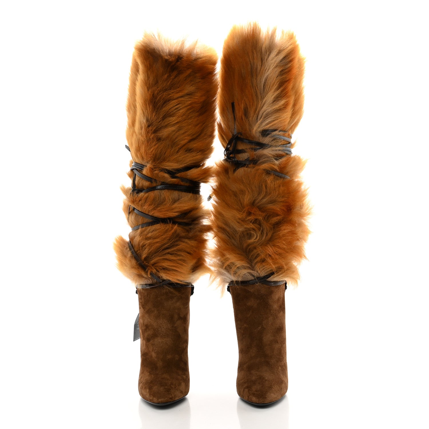 Saint Laurent Suede Faux Fur Jokull 105 Over The Knee Boots 36.5 Brown 2 of 8