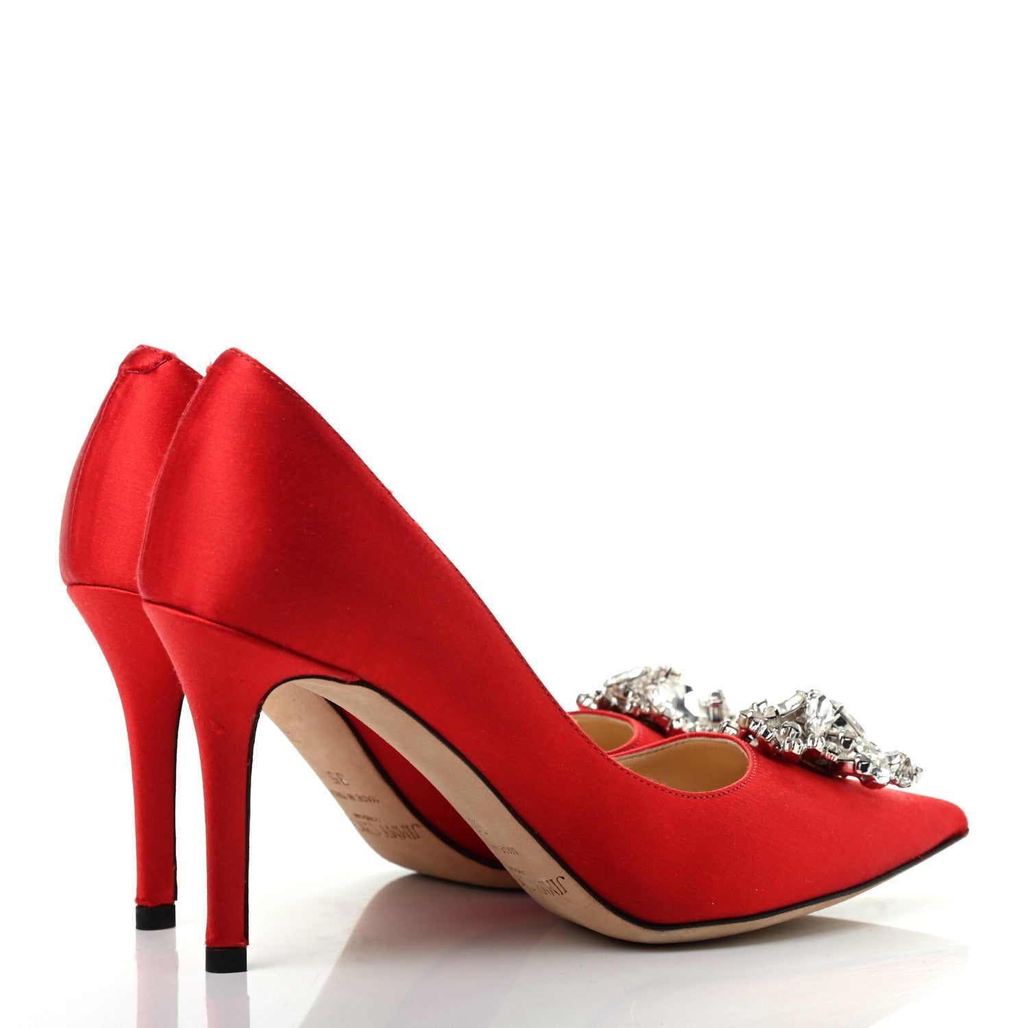 Jimmy Choo Satin Crystal Mamey Pumps 35 Red 4 of 7