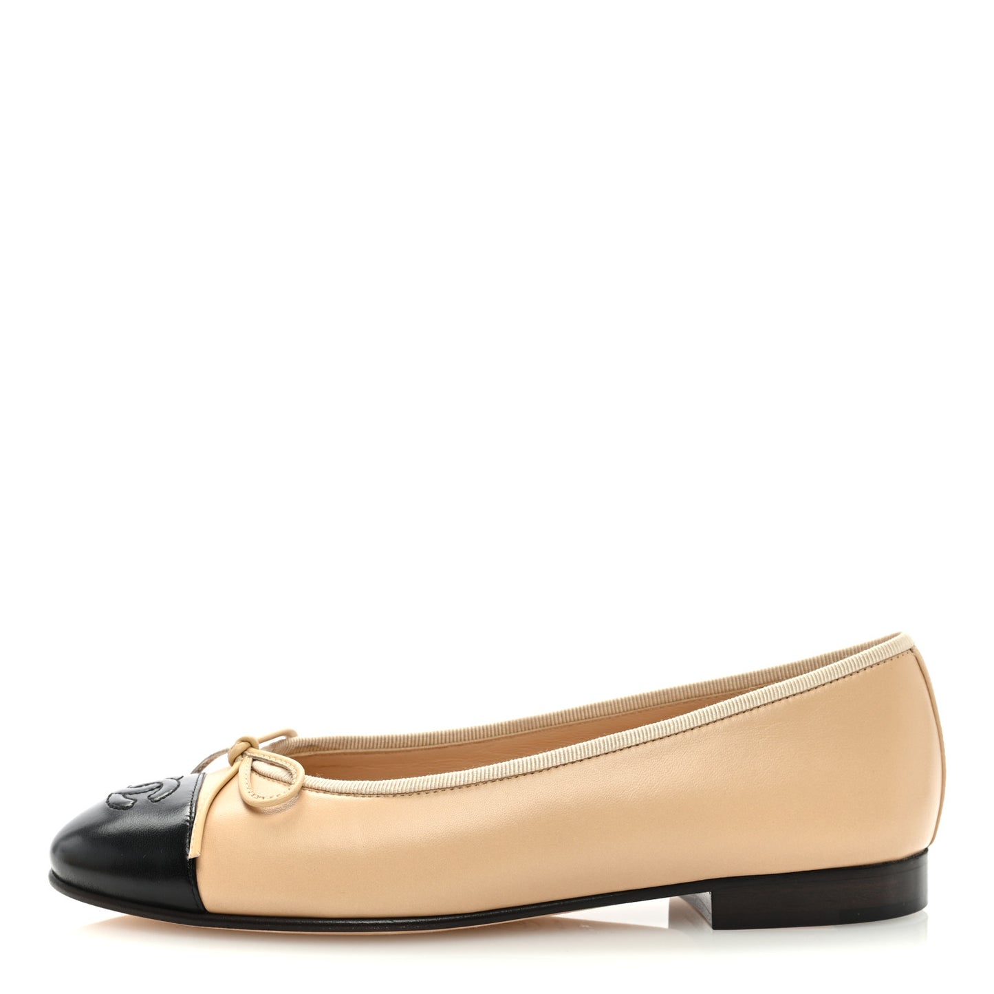 Lambskin Cap Toe CC Ballerina Flats 36.5 Beige Black