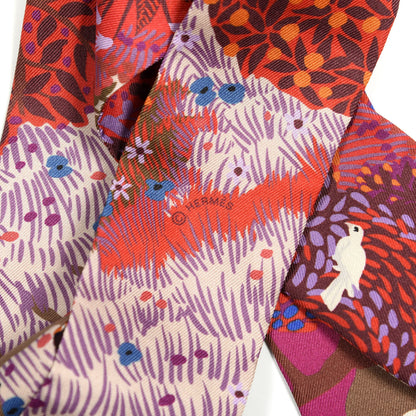 Hermes Silk Dans un Jardin Anglais Twilly Fuchsia Rouge Bleu Roy 4 of 4