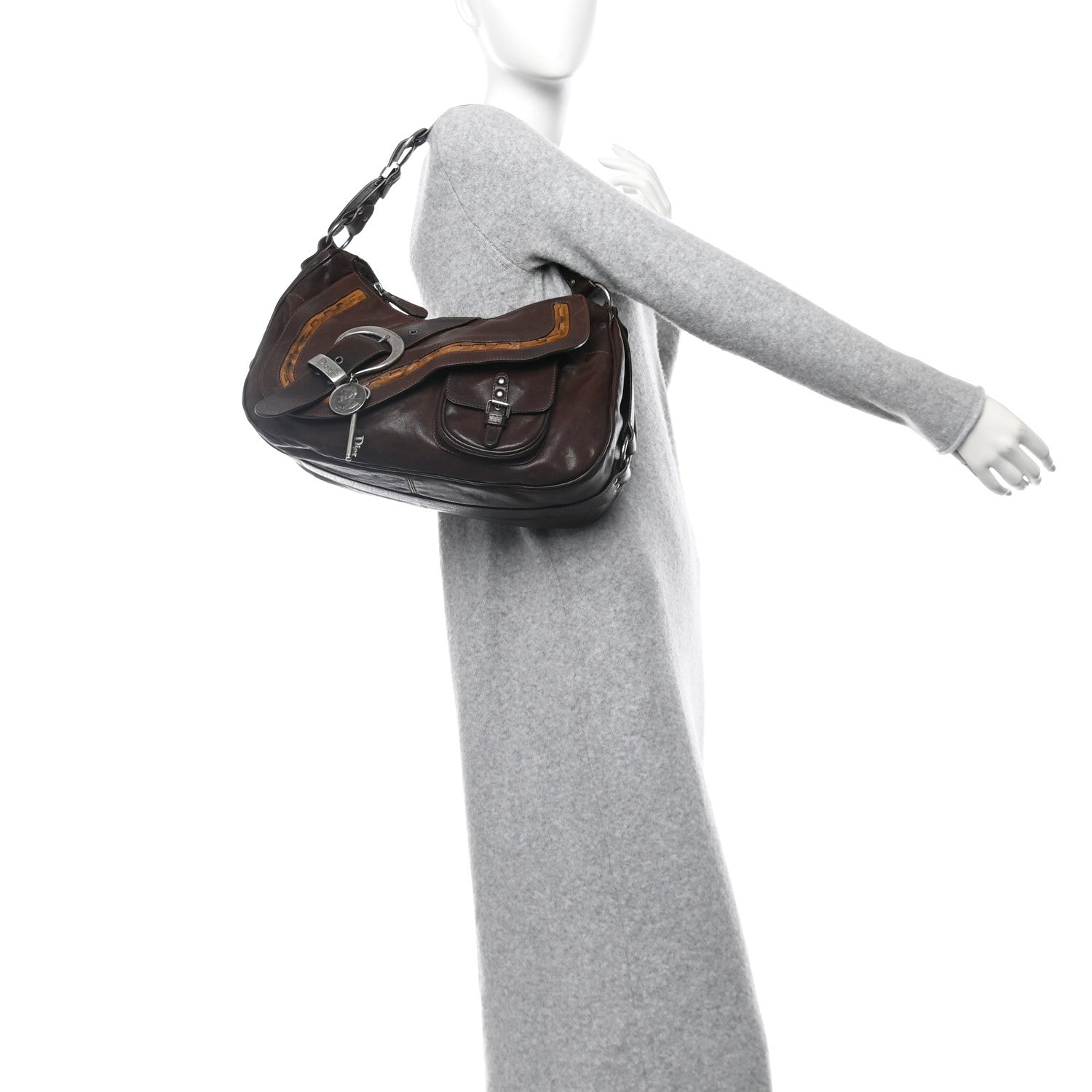 Christian Dior Calfskin Large Gaucho Double Saddle Bag Brown 2 of 10