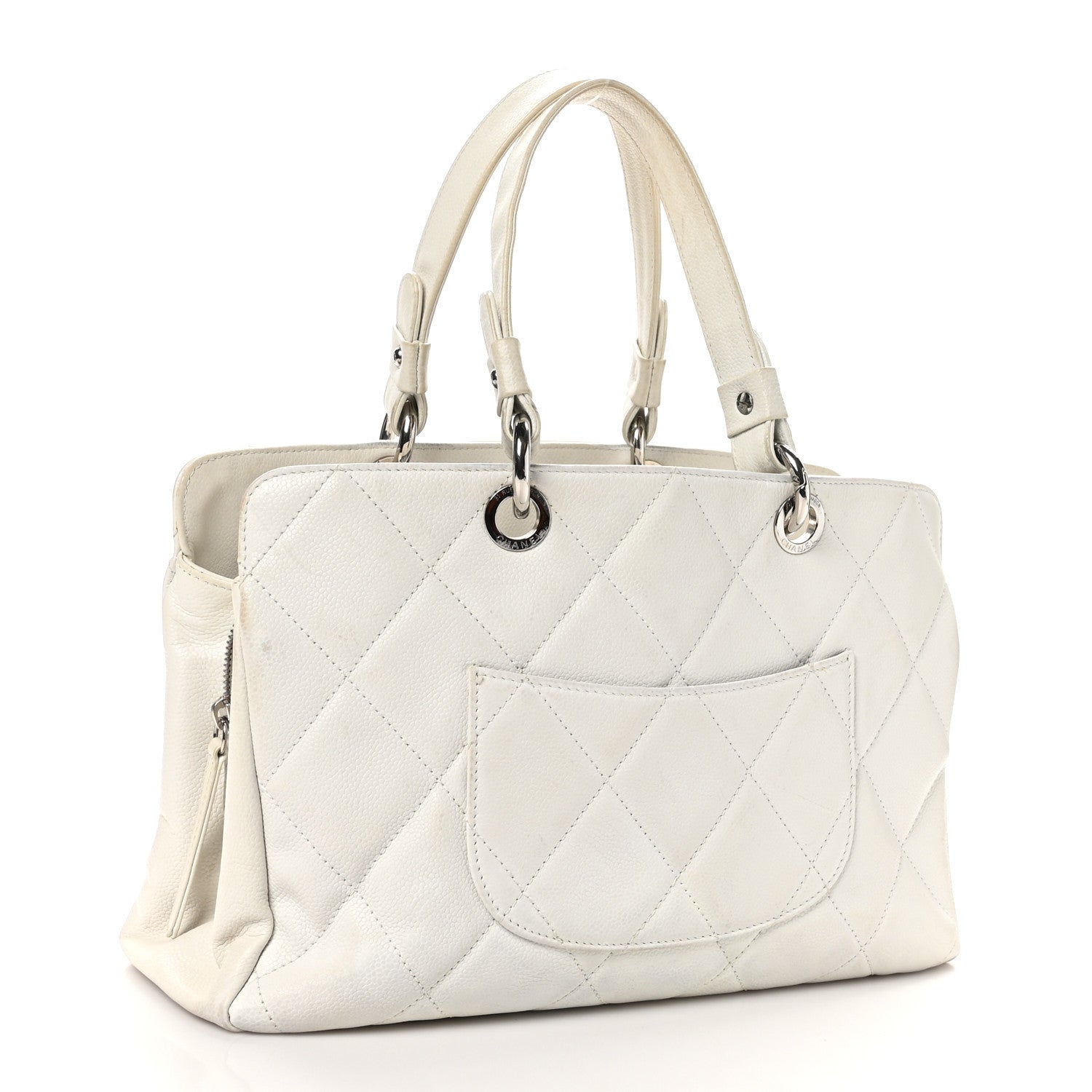 Chanel Soft Caviar Quilted CC Timeless Tote White 3 of 12