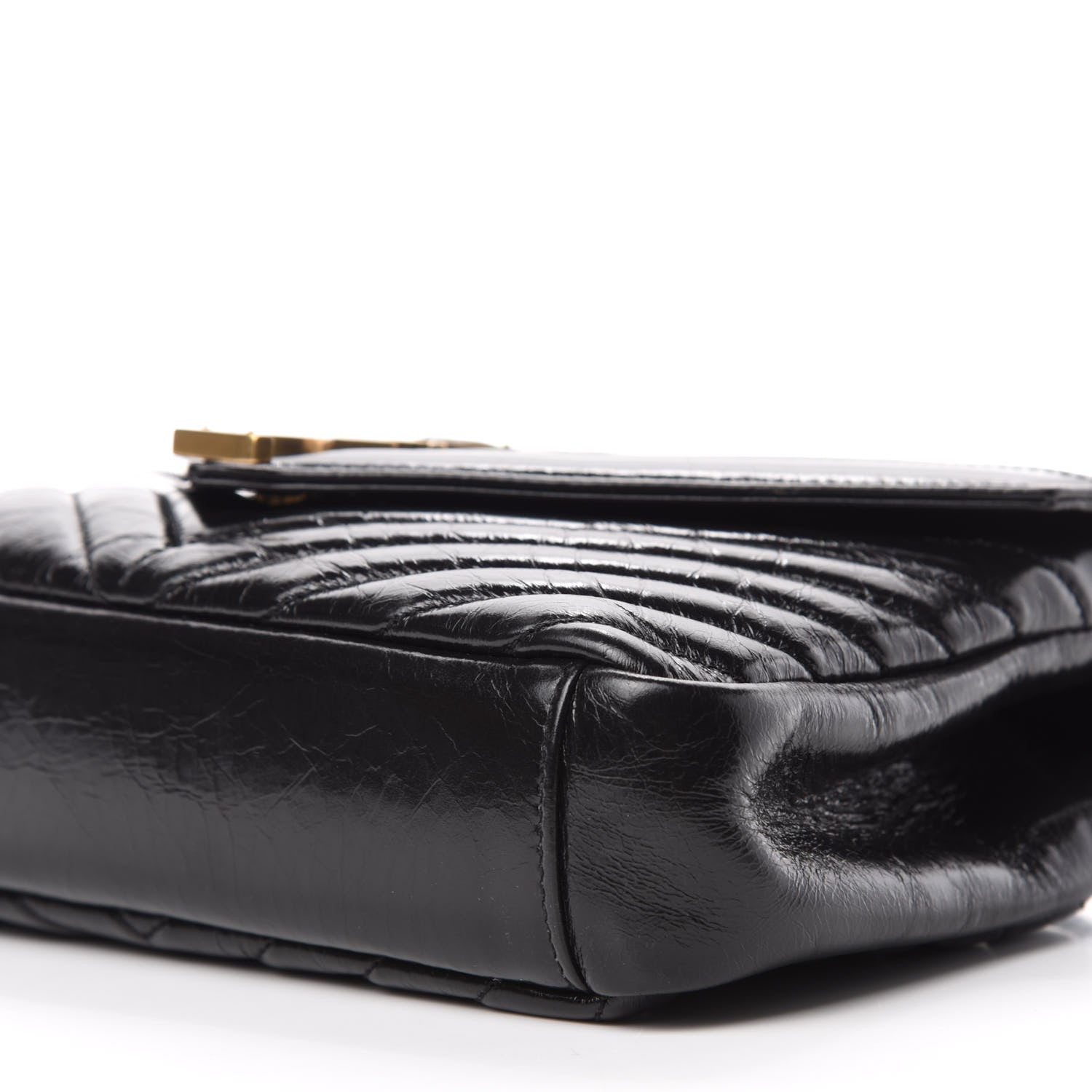 Saint Laurent Cracked Shiny Calfskin Matelasse Chevron Monogram Medium College Bag Black 7 of 11
