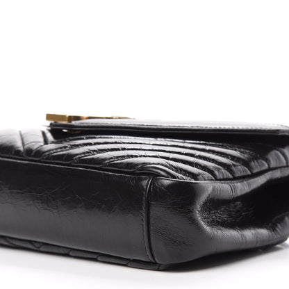 Saint Laurent Cracked Shiny Calfskin Matelasse Chevron Monogram Medium College Bag Black 7 of 11