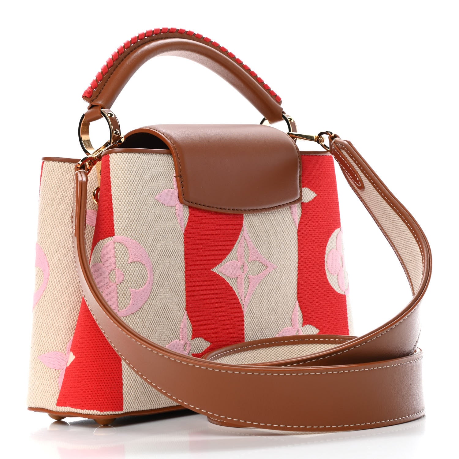 Louis Vuitton Canvas Calfskin Embroidered Braided Monogram Capucines BB Red 2 of 4
