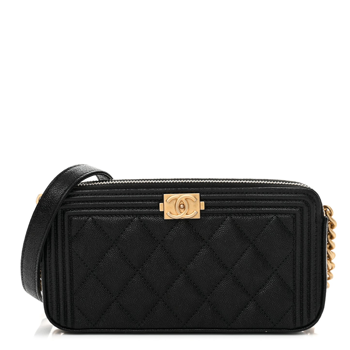 Caviar Quilted Small Boy Clutch With Chain Black