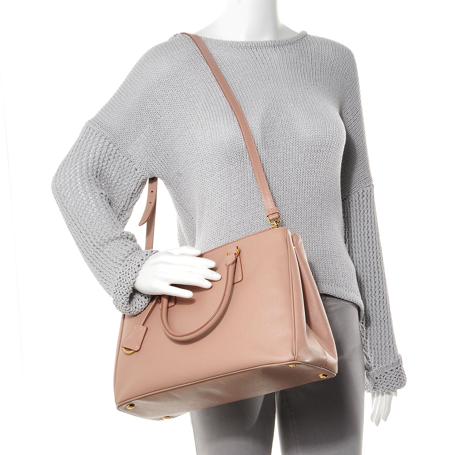 Prada Saffiano Lux Medium Double Zip Tote Cammeo 2 of 9