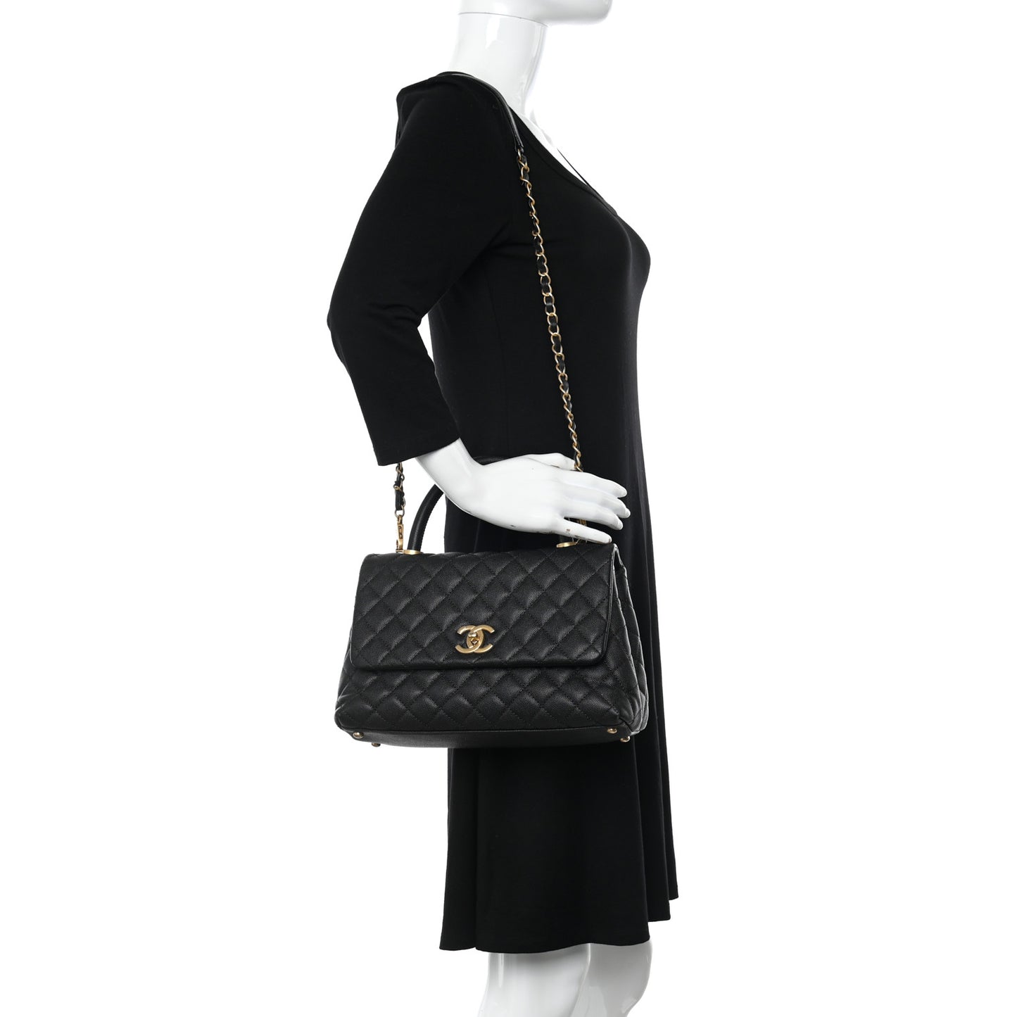 Caviar Quilted Small Coco Handle Flap Black