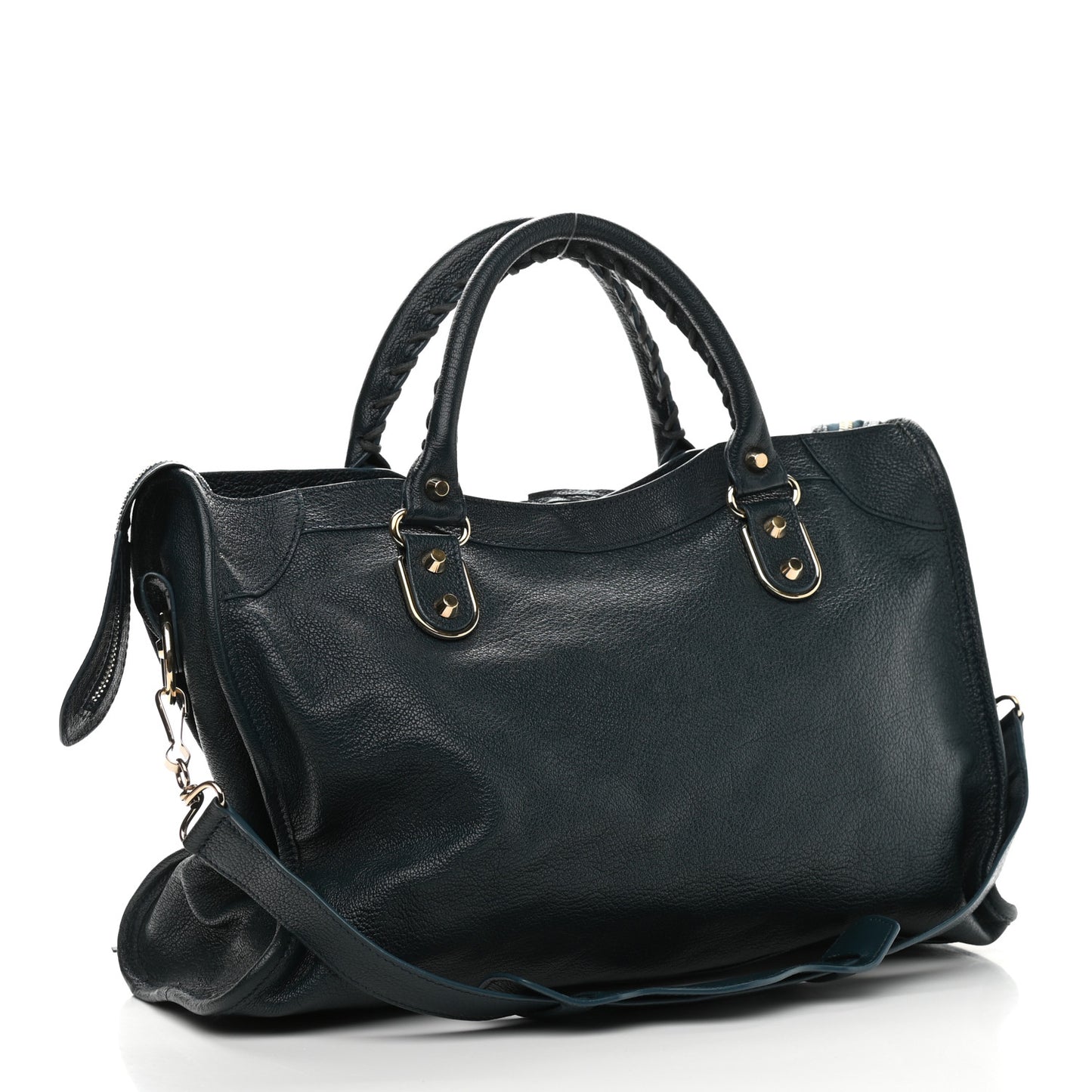 Chevre Gold Metallic Edge Hardware City Bleu Paon