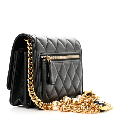 Chanel Lambskin Quilted CC Pearl Enamel Clutch on Chain WOC Black 3 of 12