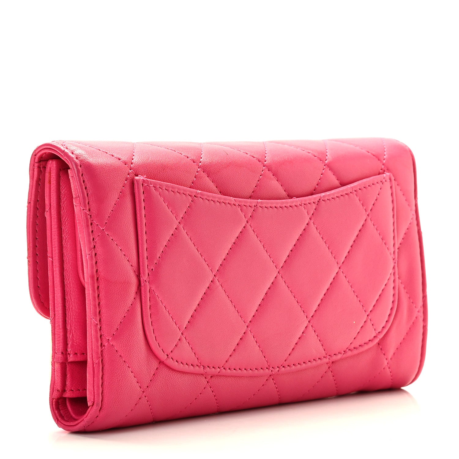 Chanel Lambskin Quilted Large Gusset Flap Wallet Fuchsia 2 of 14