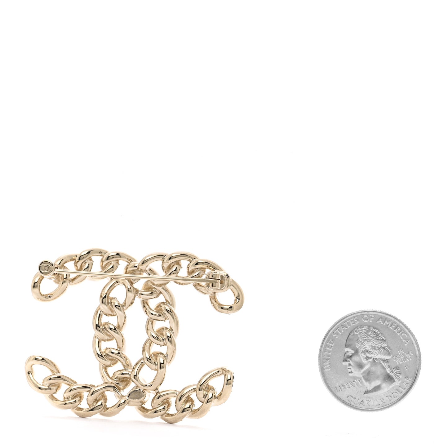 Metal Crystal Chain CC Brooch Gold Black