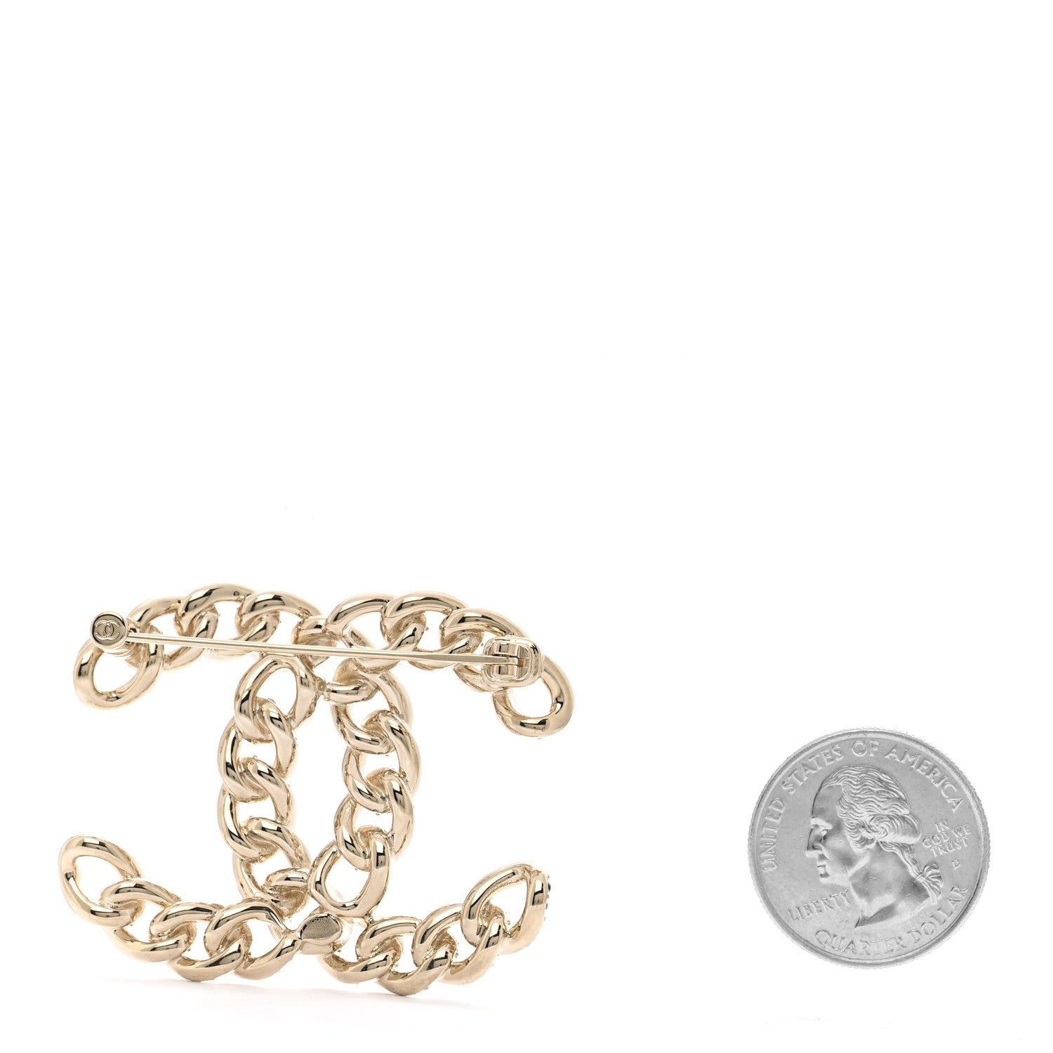 Chanel Metal Crystal Chain CC Brooch Gold Black 2 of 3
