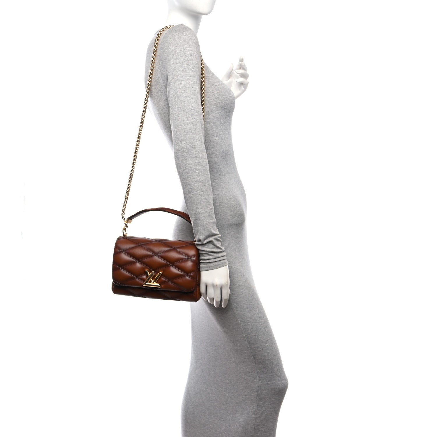 Louis Vuitton Lambskin Malletage Top Handle GO-14 MM Tan 2 of 11