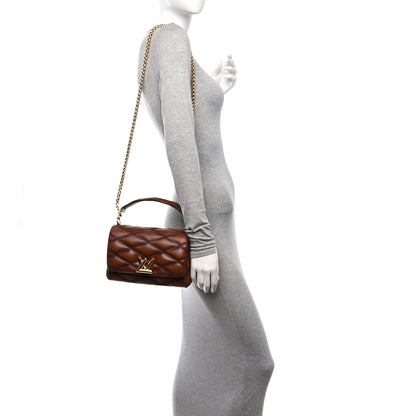 Louis Vuitton Lambskin Malletage Top Handle GO-14 MM Tan 2 of 11