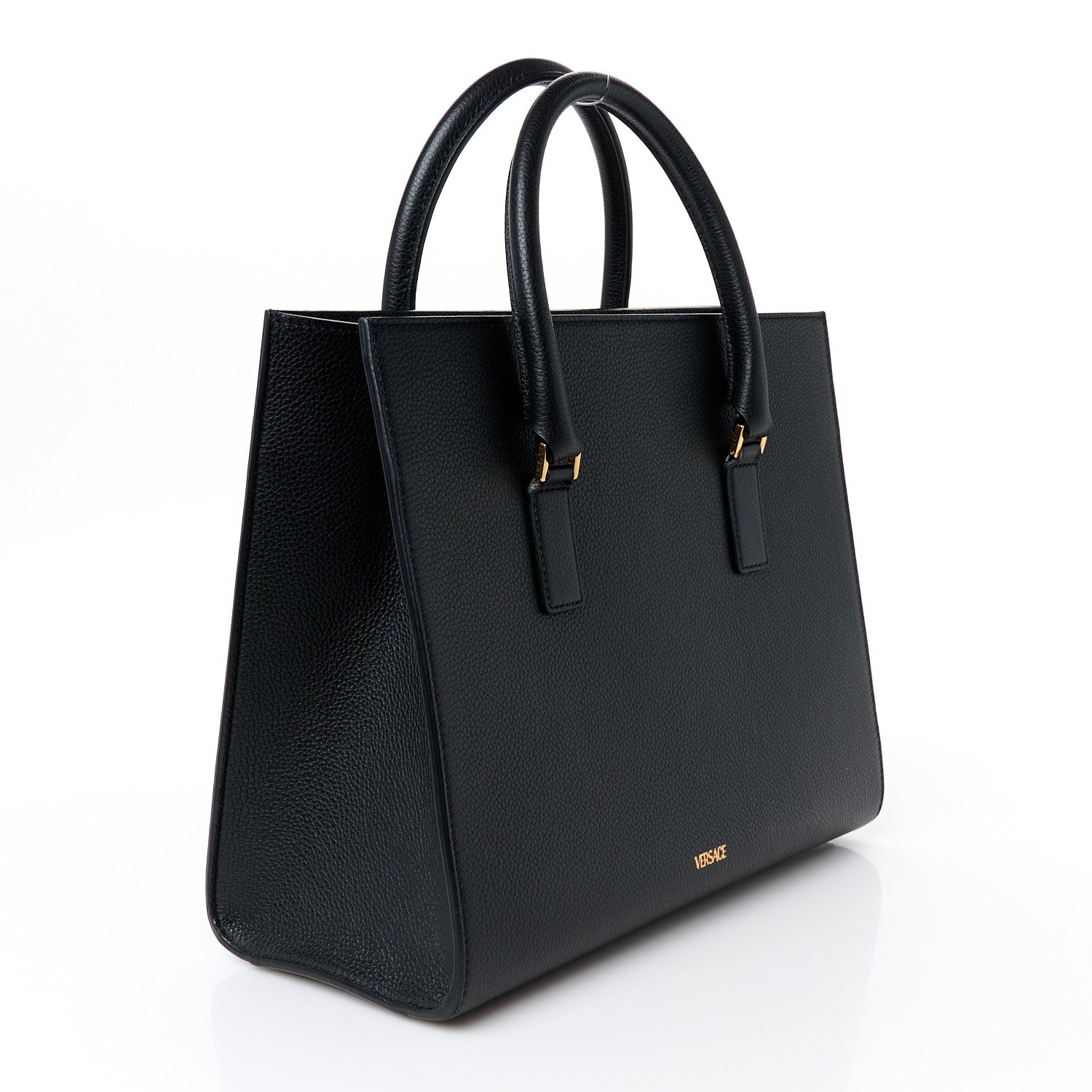Versace Grained Calfskin Large Virtus Top Handle Shoulder Bag Black 3 of 11