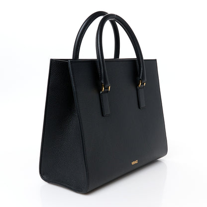 Versace Grained Calfskin Large Virtus Top Handle Shoulder Bag Black 3 of 11