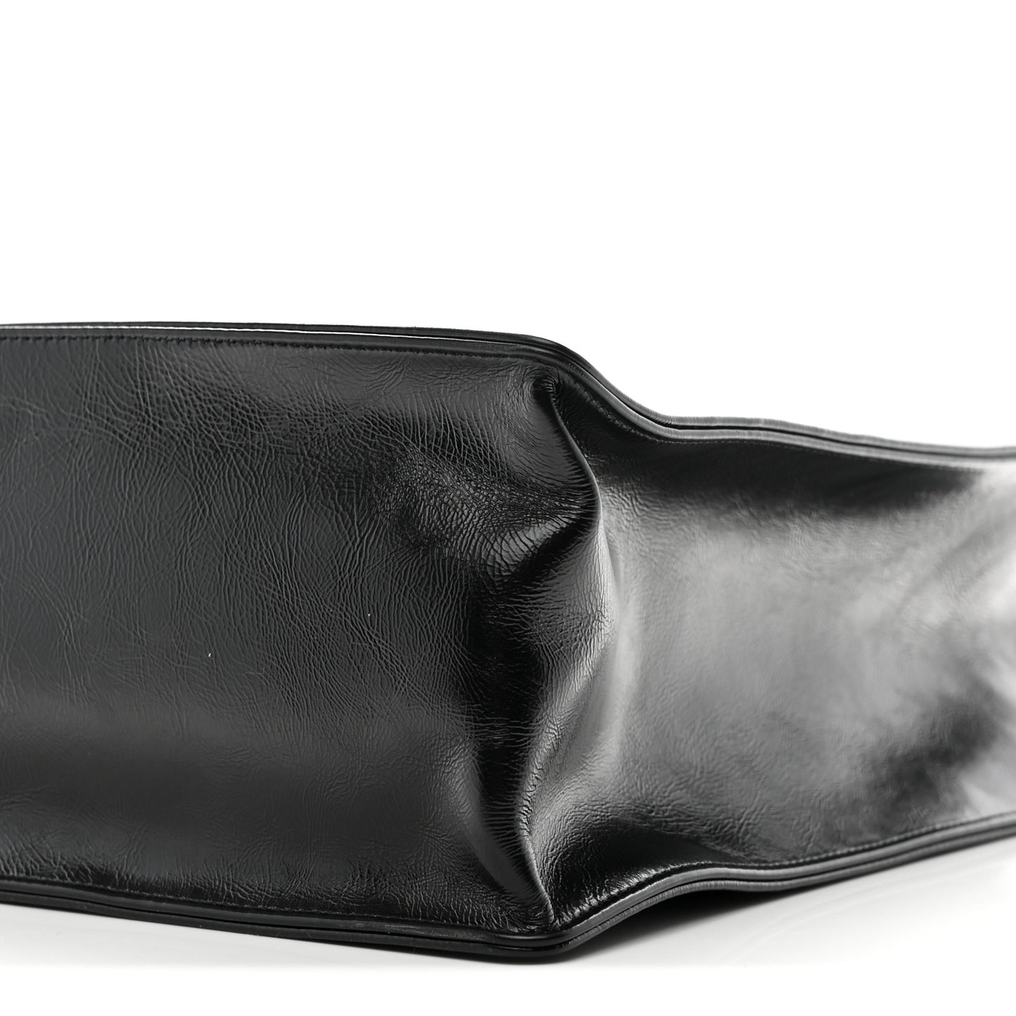 Shiny Aged Calfskin Shopping Bag Black