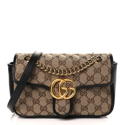 Gucci Monogram Matelasse Diagonal Mini GG Marmont Shoulder Bag Beige Black 1 of 9