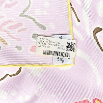 Hermes Silk Isola Di Primavera Scarf 90 Rose Pale Bleu Jaune 5 of 5