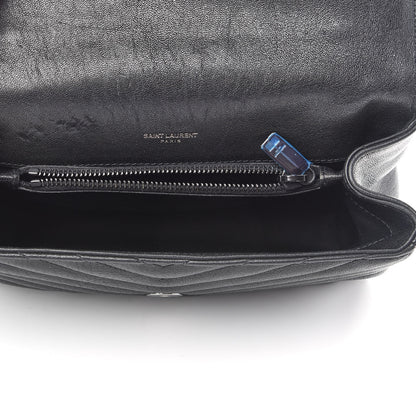 Saint Laurent Sheepskin Matelasse Chevron Monogram Monochrome Medium College Bag Black 4 of 12