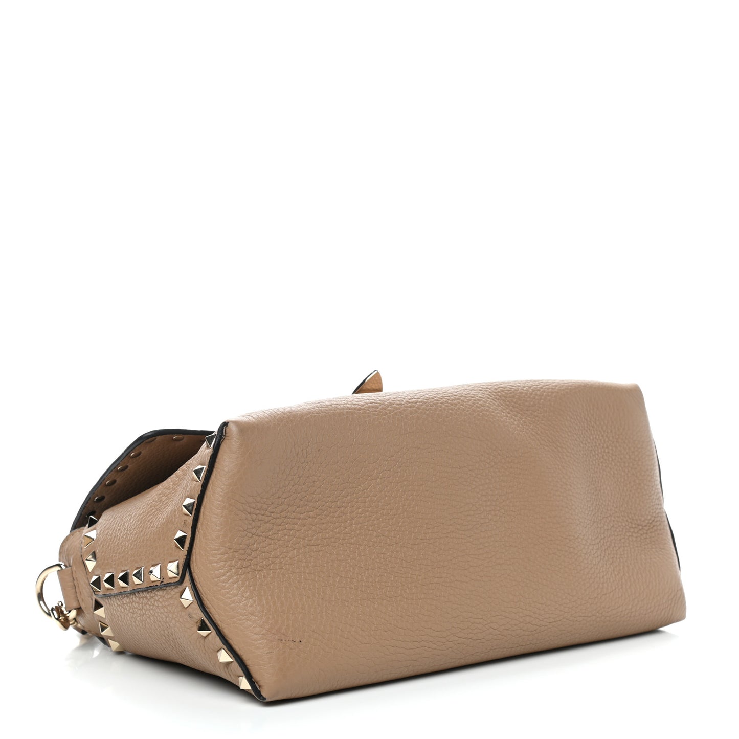 Pebbled Calfskin Rockstud Single Handle Flap Bag Beige