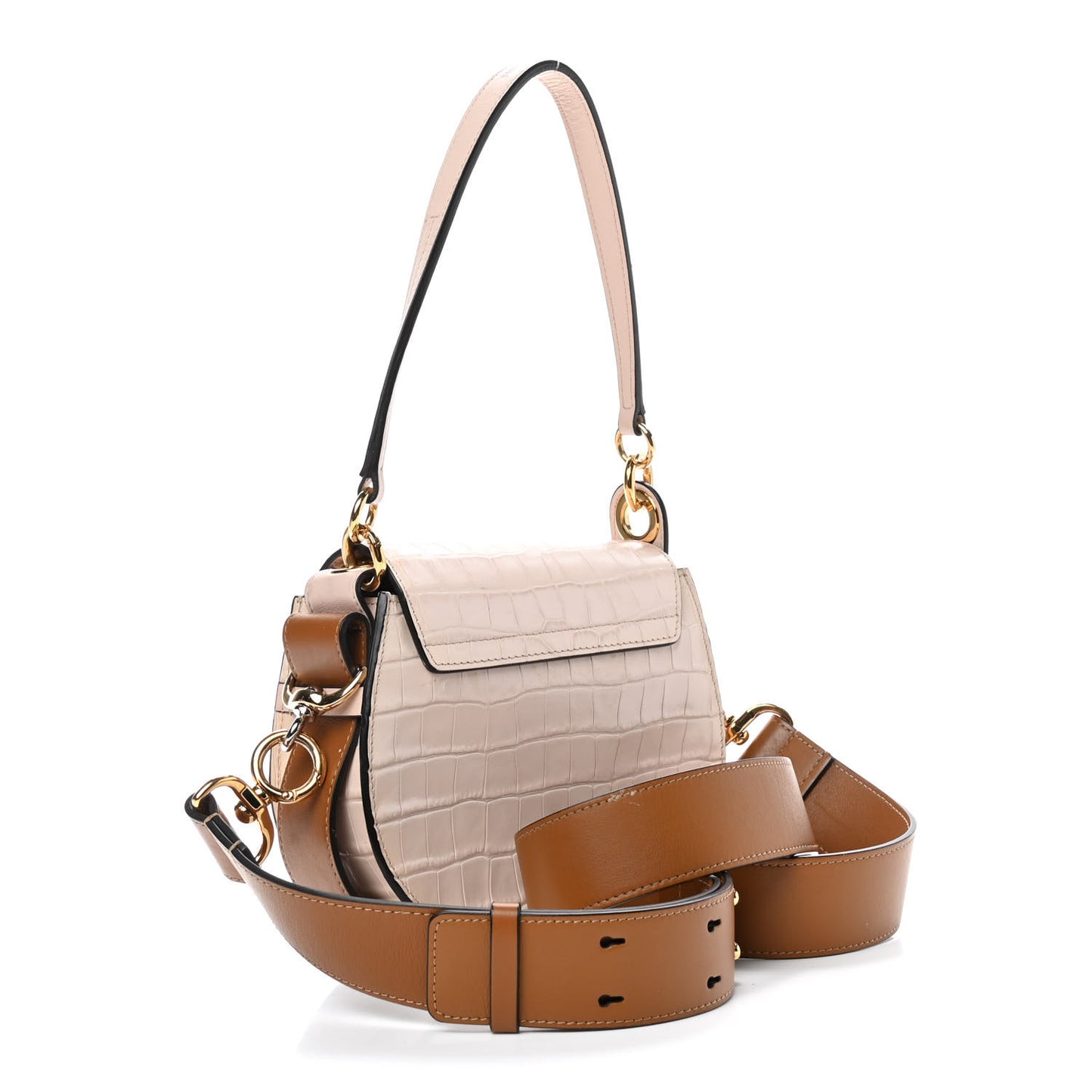 Calfskin Crocodile Embossed Small Tess Bag Cement Pink