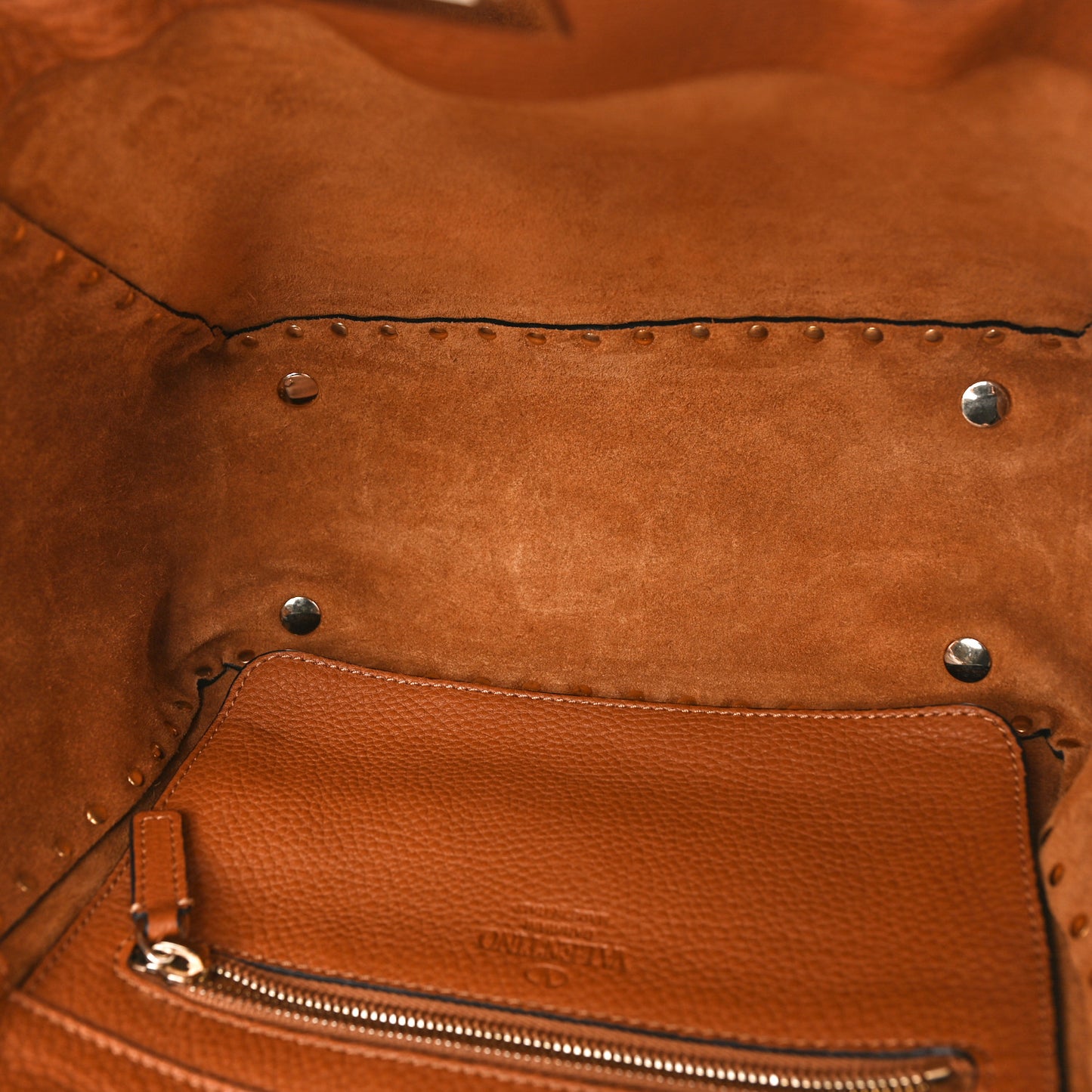 Grained Calfskin Small Rockstud Tote Light Cuir