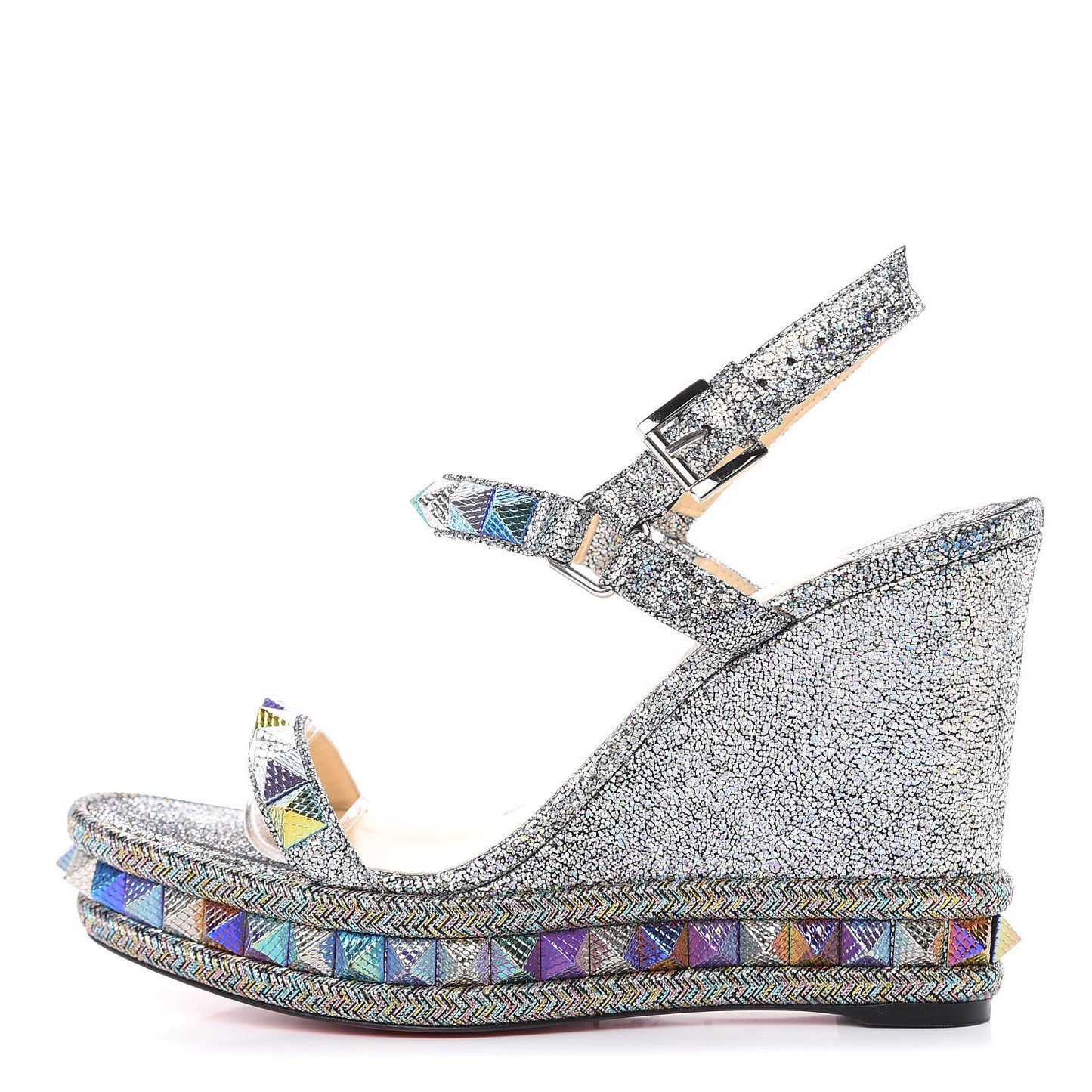Nappa Mica Pyraclou 110 Wedge Sandals 39 Silver