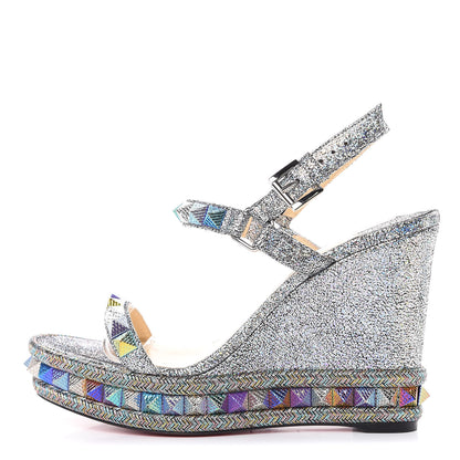 Christian Louboutin Nappa Mica Pyraclou 110 Wedge Sandals 39 Silver 1 of 7