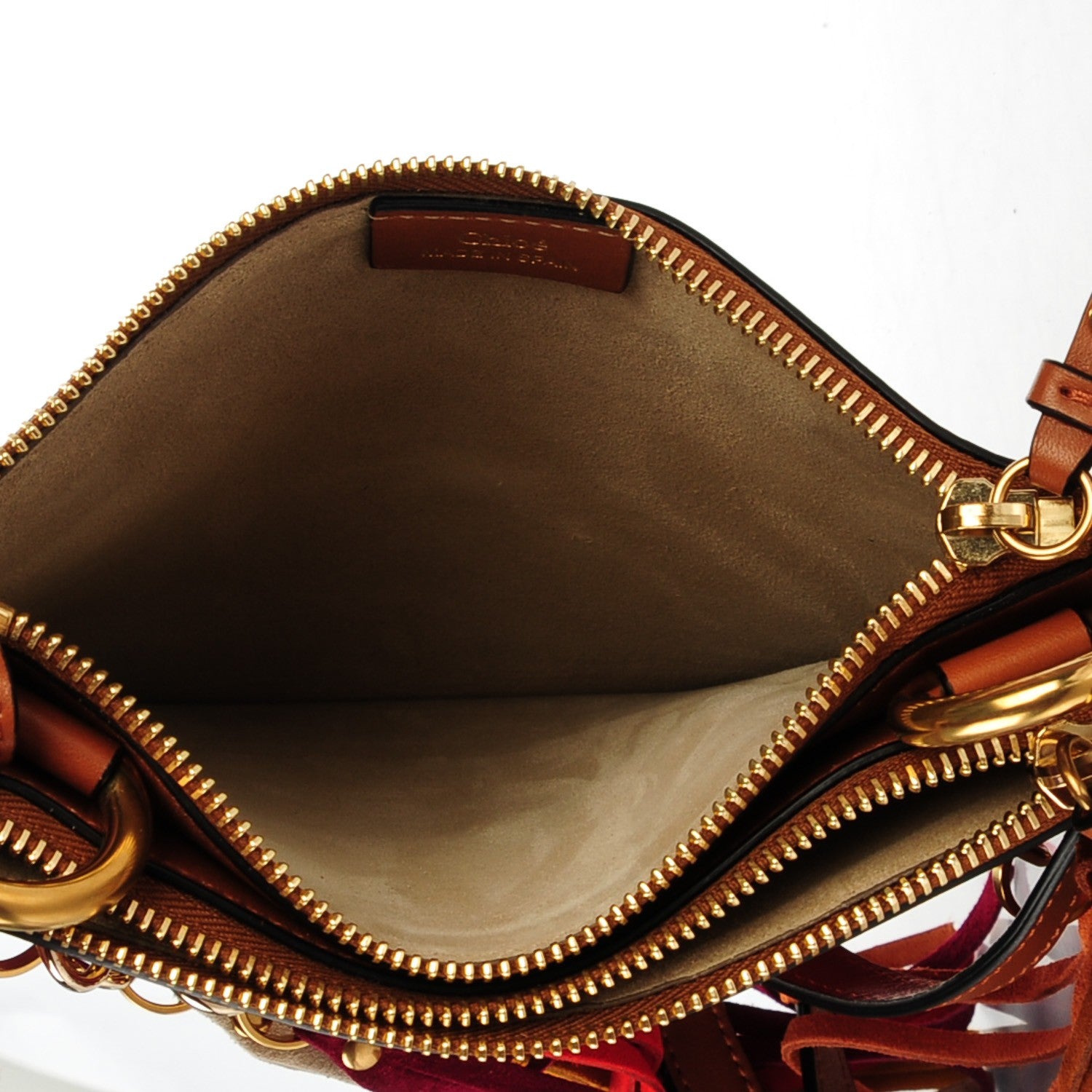 Chloe Calfskin Suede Rainbow Patchwork Small Jane Fringe Bag Caramel 5 of 7