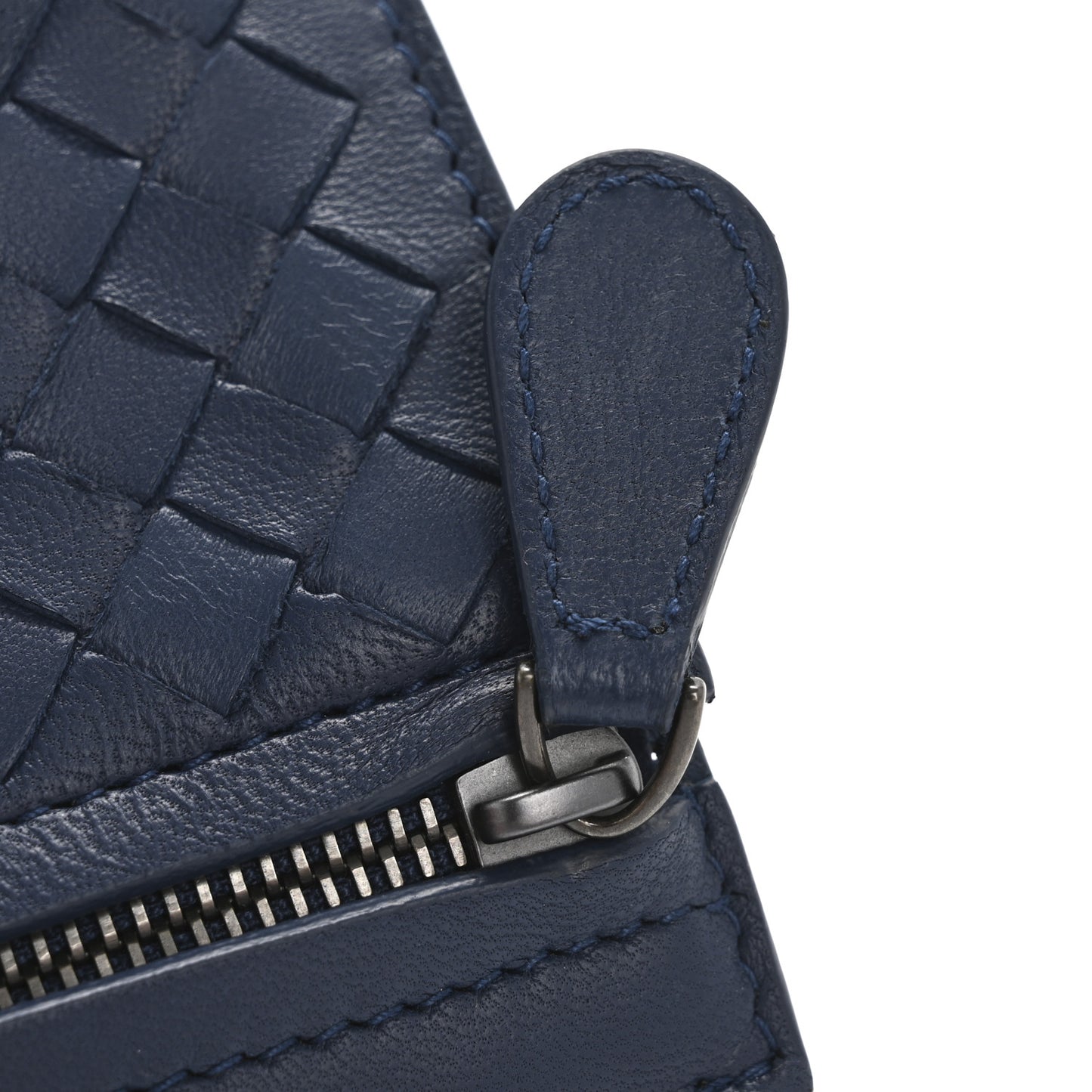 Nappa Intrecciato Bifold Zip Wallet Navy
