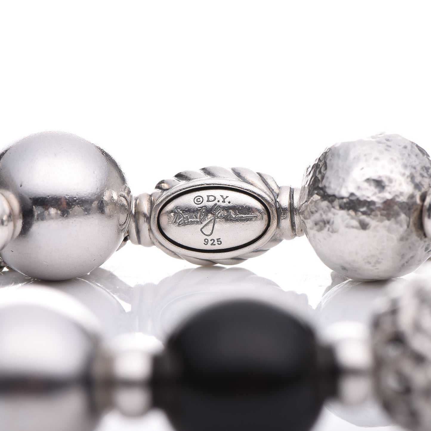 Sterling Silver Black Onyx Hematite 14mm Elements Bead Bracelet